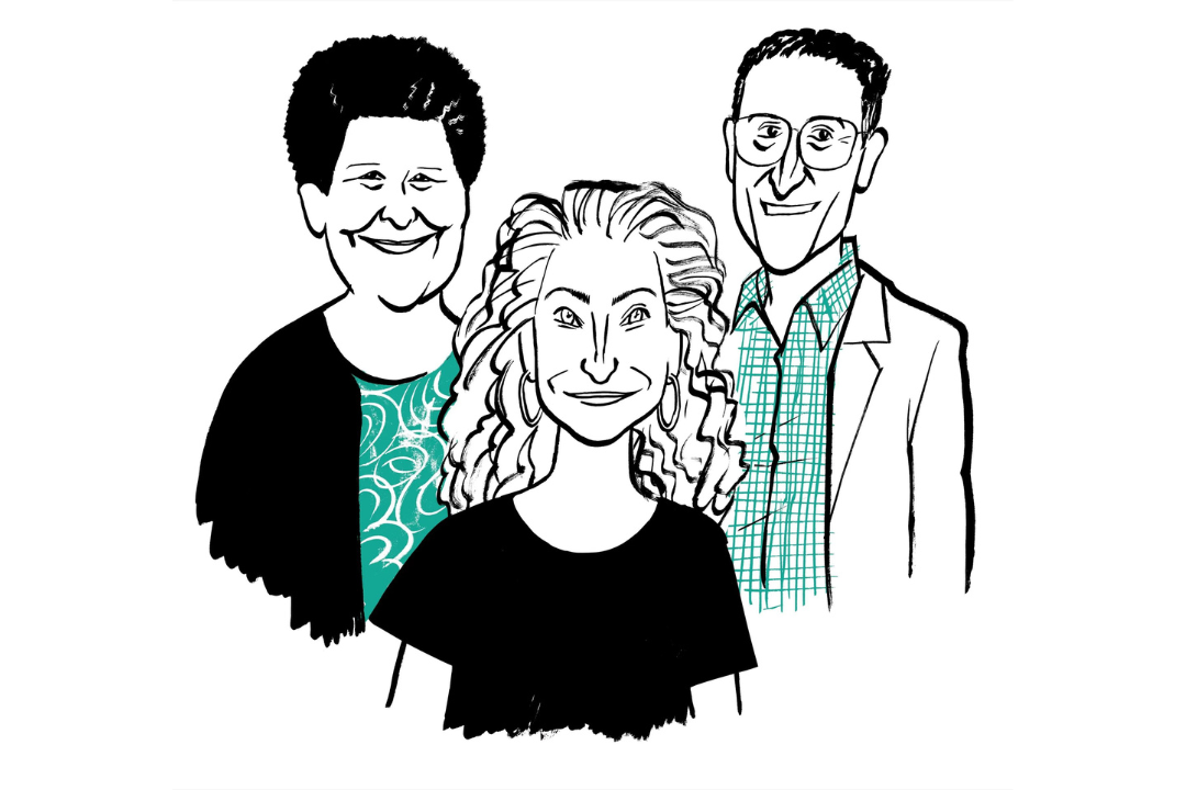 Illustration of Tyler Anbinder, Leslie Harris, and Annie Polland