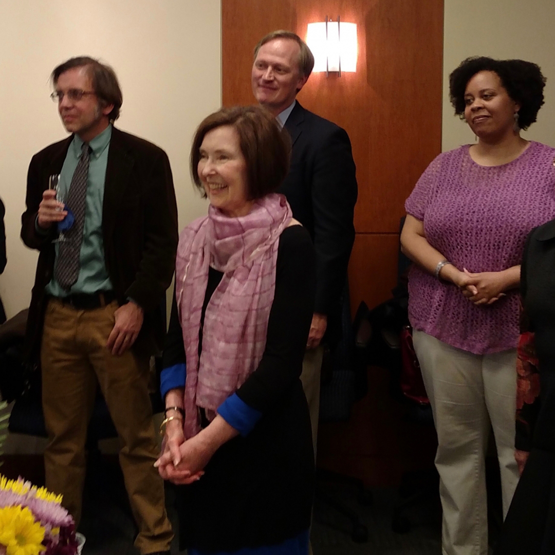 Professors Linda Levy Peck, Andrew Zimmerman, Denver Brunsman and Erin Chapman at Professor Peck's retirement celebration.