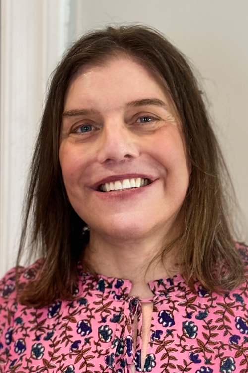 Angela Zimmerman in a pink blouse